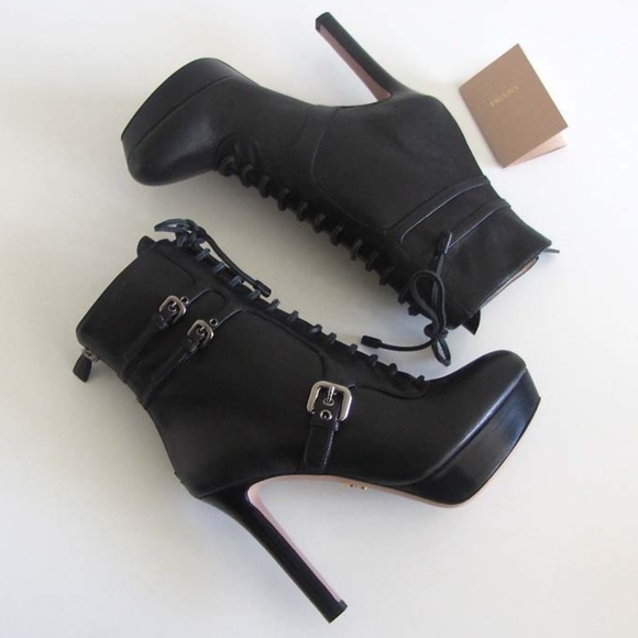 new PRADA lace up buckles platform boots 38 / 8 US - Picture 4 of 8